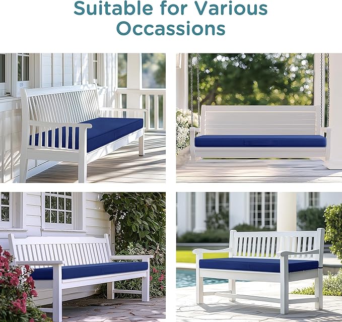 Codi Outdoor Bench Cushion 42 inch, Double Waterproof Patio Furniture Cushions Replacement for Swing, Porch, Couch, 42x18x3'', Navy
