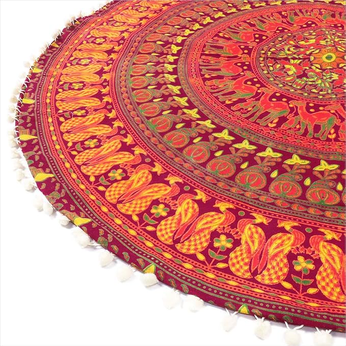 Eyes of India - Mandala Floor Pillow Cover Meditation Cushion Seating Throw Hippie Round Colorful Decorative Bohemian Indian Pouf Ottoman Handmade Cover ONLY (P1 Burgundy, 32" x 32")
