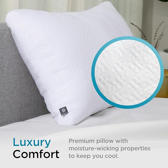 Brookstone TempSense Down Alternative Pillow Set - King Size Bed Pillows for Adults, Comfortable and Supportive Bedroom Pillows for Bed, Ideal for All Sleep Positions - 2 Pack, White