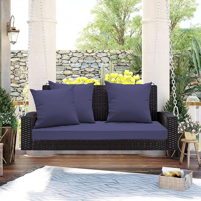 Outdoor Bench Cushion 48 x 18 x 3 Inch, Waterproof Patio Furniture Cushions with Ties, Non-Slip Rectangle Bench Seat Cushion Foam Pad for Garden Sofa Settee Couch Swing, Navy
