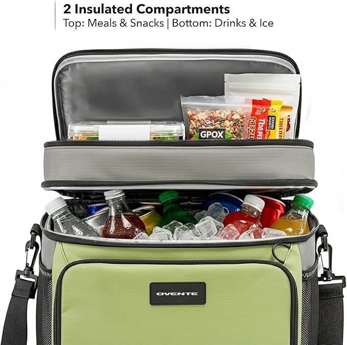 OVENTE Insulated Cooler Bag, Soft Lunch Bag for Men/Women with Leakproof Double Deck Compartment