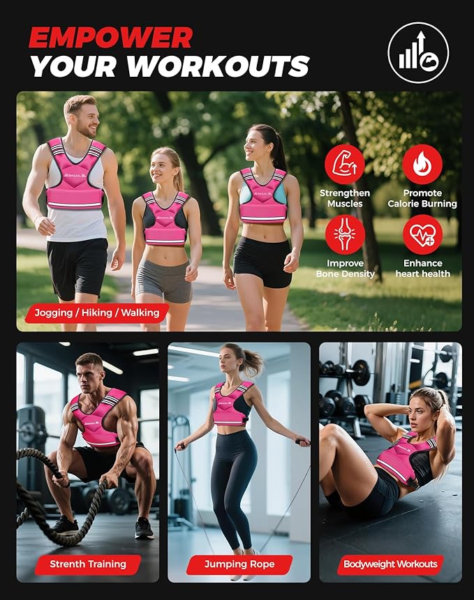 BAGAIL Adjustable Weighted Vest, 4-10lb/12-18lb/20-32lb Rucking Vest for Women & Men with 6 Weights & Large Pocket, Weight Vest for Home Workouts, Running, Walking and Strength Training