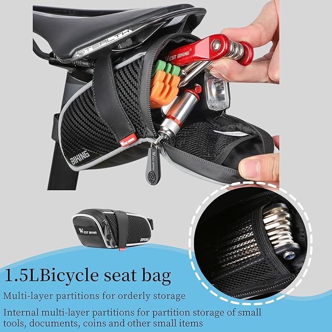Bike Seat Bag, Bicycle Saddle Bag,Under Seat Bag,Bicycle Strap-On Saddle Bag,Cycling Bag, water proof Bike Bag for all our essentials, bike bags for Mountain Road Bikes
