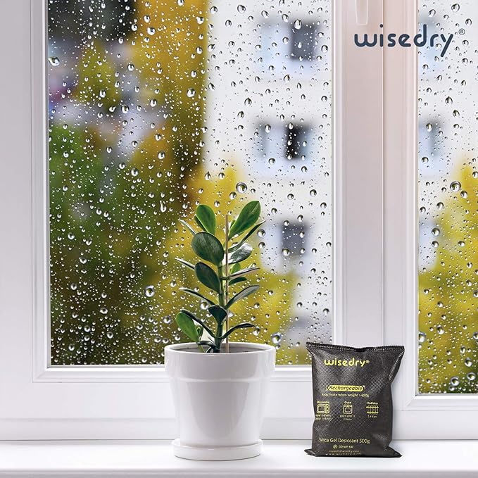 wisedry 4 x 500 Grams [4.4 lbs] Rechargeable Silica Gel Car Dehumidifier, Microwave Fast Reactivated Desiccant Packets Large for Gun Safe Closet Basement Garage Storage Moisture Absorber Bag Reusable