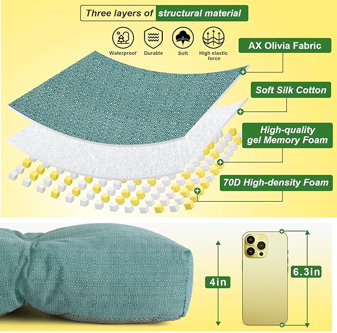 Waterproof Bench Cushion 42 Inch - Oliven Fabric, High-Density Foam, Non-Slip Bottom, Soft Durable Outdoor Tufted Long Seat Cushion for Window Garden Furniture (Water Blue, 42x16x4 Inch)