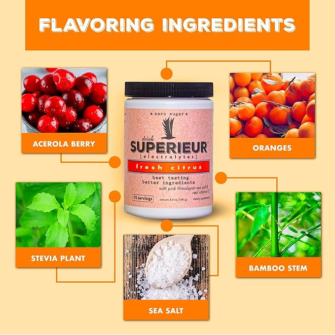 Superieur Electrolyte Powder Packets - Vegan Electrolyte Hydration Powder w/Sea Minerals - Keto Friendly, Non-GMO, Zero Sugar Electrolyte Supplement - Healthy Sports Drink - Citrus (14 Packets)