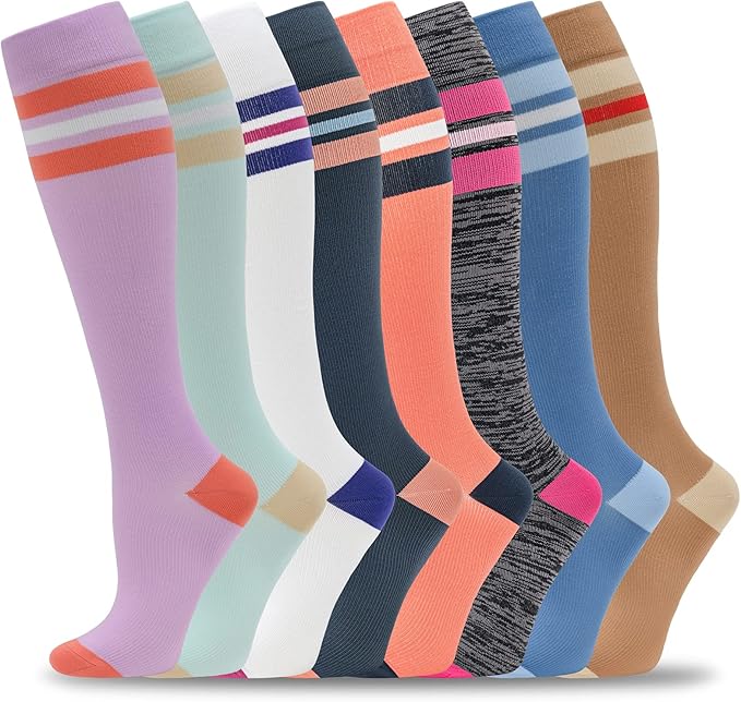 fenglaoda 8 Pairs Compression Socks for Men & Women 20-30 mmHg Knee High Nurse Pregnant Running Medical and Travel Athletic