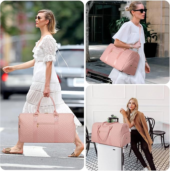 Duffle Bag for Travel, Weekender Bag with Shoe Compartment, Carry On Overnight Bag for Women with Toiletry Bag, Gym Bag with Wet Pocket, Hospital Bags for Labor and Delivery Beige