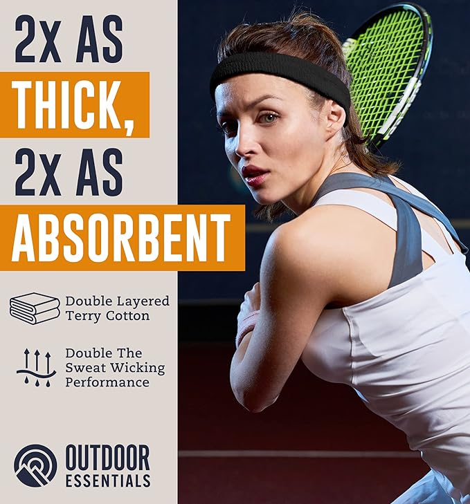 OutdoorEssentials Sweatbands & Wristbands - Wrist Sweat Bands Headbands for Men & Women - Multipack Terry Cloth Headbands or Wrist Bands for Working Out, Tennis, Basketball, Football, Gymnastics