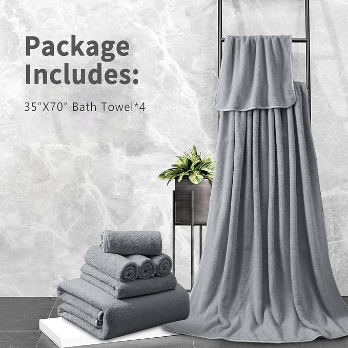 Extra Large Bath Sheet 4 Piece (35"x70")-Ultra Soft Oversized Bath Towel,Bath Sheet Towel Set for Bathroom Hotel,Plush Highly Absorbent Quick Dry Shower Towel Set for Adults,Bathroom Towel Grey