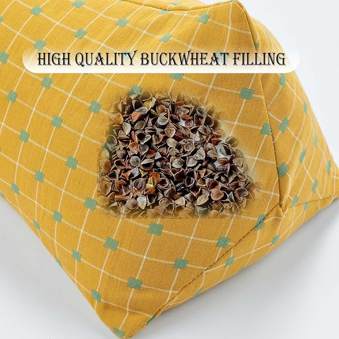 Buckwheat Pillow, Organic Buckwheat Pillow Neck Roll Pillow Cervical Lumbar Support Pillow Round Therapeutic Bolster Pillow For Stomach Sleepers Spine And Back Pain Buckwheat Hulls Filling