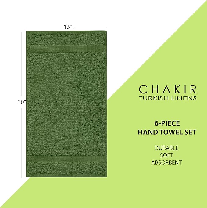 Chakir Turkish Linens | Hotel & Spa Quality 100% Cotton Premium Turkish Towels | Soft & Absorbent (6-Piece Hand Towels, Moss)