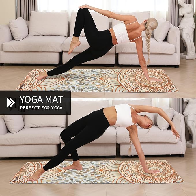 Yoga Mat Non-Slip Extra Thick 72"x32/24" Extra Wide Fitness Exercise Mat TPE Material High Elastic Hot Yoga Mat for Women Yoga Pilates Home Floor Workout (Cow Coffee)