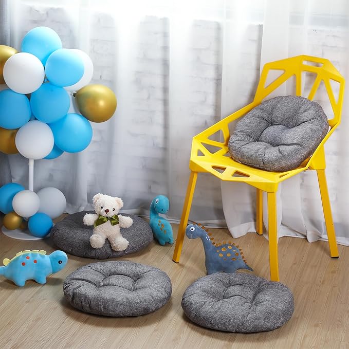 Fumete 8 Pcs 16 Inch Round Floor Cushions for Kids and Toddlers, Flexible Seating Classroom Furniture Floor Pillow for Home, Daycare, Preschool, Yoga and Meditation (Gray)