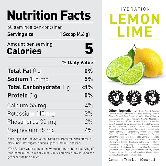 Kaged Hydration Electrolytes Powder | Lemon Lime | Hydra-Charge Sports Drink Mix | Pre, Post, Intra Workout | Low Carb, Vegan, Gluten Free | Supplements for Men & Women | 60 Servings