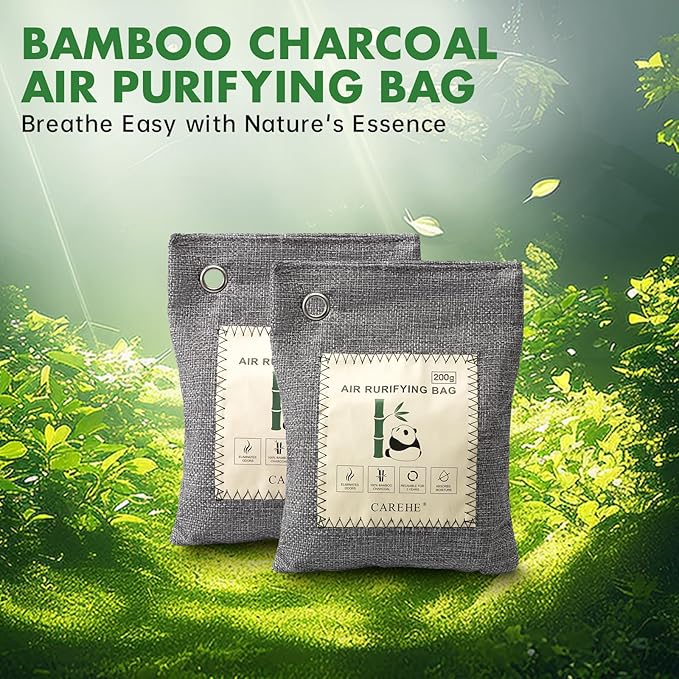 Activated Charcoal Odor Eliminator, Bamboo Charcoal Air Purifying Bags,Odor Removing Packs, Shoe Deodorizer Natural Odor Absorber for Home, Car, Closet, and Pet (200g*4 Pack)