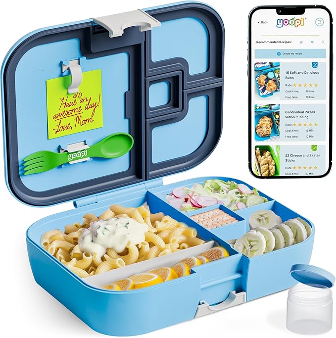 YOOPI Bento Box for Kids, Leak-Proof, BPA-Free School Bento Lunch Box Containers with Compartments. Online Healthy Meal Planning, Durable, Easy-Clean, Eco-Friendly Lunchbox for Boys (Sky Blue)