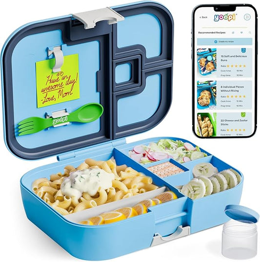 YOOPI Bento Box for Kids, Leak-Proof, BPA-Free School Bento Lunch Box Containers with Compartments. Online Healthy Meal Planning, Durable, Easy-Clean, Eco-Friendly Lunchbox for Boys (Sky Blue)