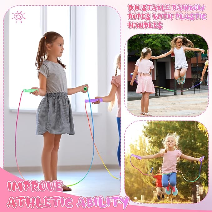 48 pcs Jump Rope Bulk for Kids 7.22 ft Adjustable Gradient Rainbow Color Skipping Rope Outdoor Exercise Fitness Equipment for Back to School Class Playground Activities Set