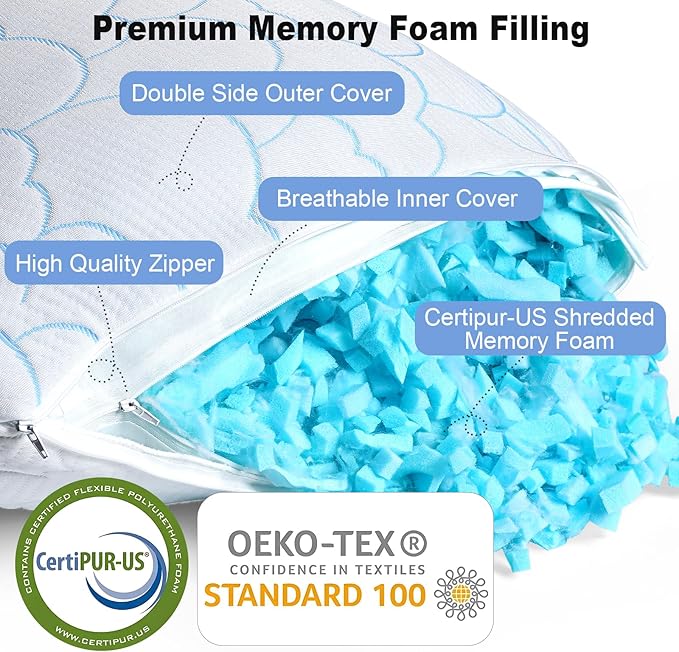 Cooling Pillows King Size Set of 2, Luxury Memory Foam Pillows, Adjustable Firm Bed Pillows for Sleeping 2 Pack, Cool Cold Soft Gel Pillow for Hot Side Back Stomach Sleepers 20" x 36"