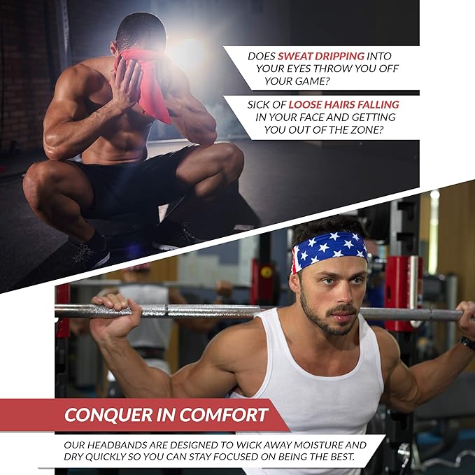USA Patriots American Flag Sports Bandana for Men & Women: Sweat-Wicking Headband for Exercise, Running, Football