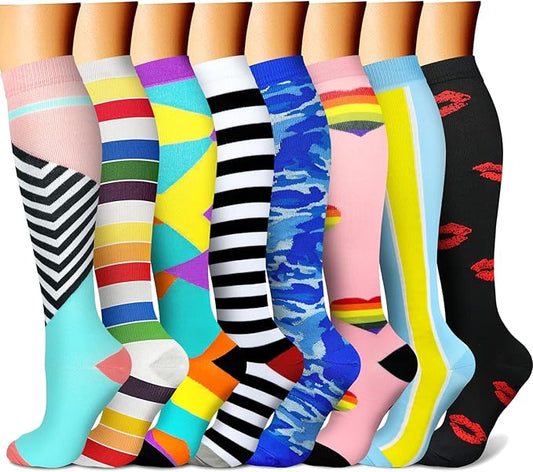 CHARMKING Compression Socks for Women & Men Circulation (8 Pairs) 15-20 mmHg is Best Support for Athletic Running,Hiking