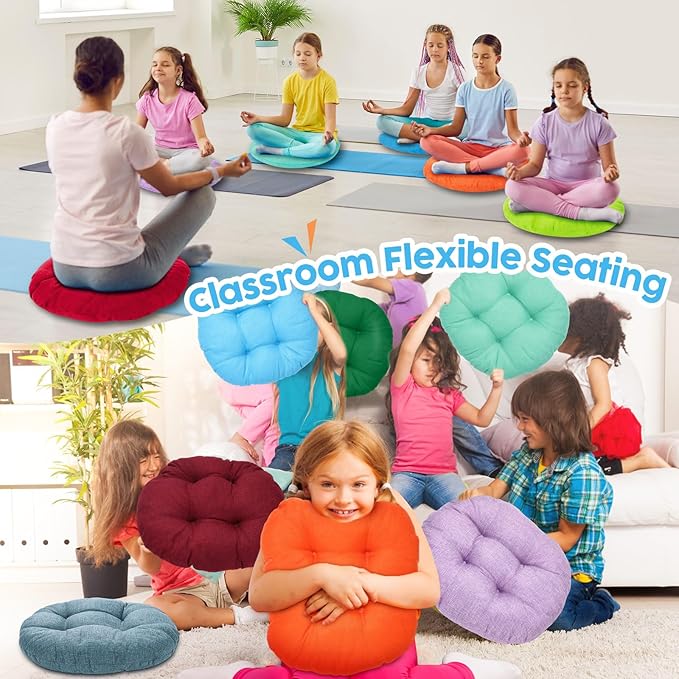 Fumete 30 Pcs 16 Inch Round Floor Cushions for Kids and Toddlers, Flexible Seating Classroom Furniture Floor Pillow for Home, Daycare, Preschool, Yoga and Meditation (Colorful)