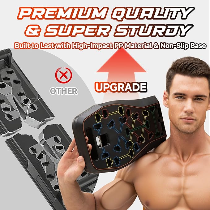 LALAHIGH Push Up Board,36 in 1 Home Gym Equipment with Ab Roller Wheel & Resistance Bands, Portable Foldable Workout Board for Full Body Strength Training Men Women