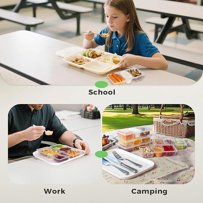 8 OZ Reusable Snack Containers with Lids, New 3 Compartment Condiment Snack Pack Containers 10 Sets