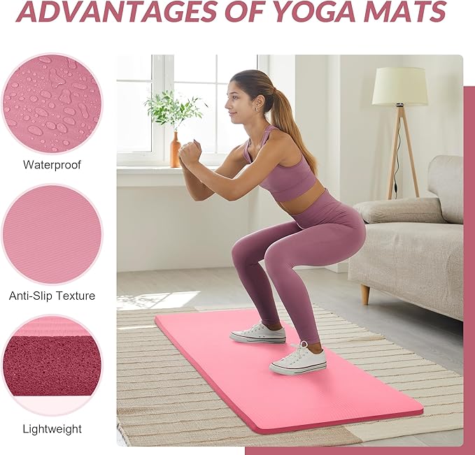 BalanceFrom 1-Inch Thick High-Density Exercise Yoga Mat, Non-Slip Workout Mat with Carry Strap for Men & Women, Ideal for Pilates, Stretching & Floor Exercises at Home or Gym, Multiple Color