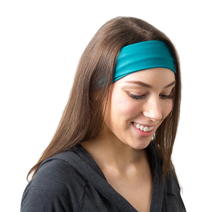 RiptGear Stretch Sport Headband for Women (Solid Teal) — Made of Non-Slip Sweat Wicking Fabric — Great for Yoga, Running or The Gym — Soft Headband Fits Most Head Sizes — (1-Pack)