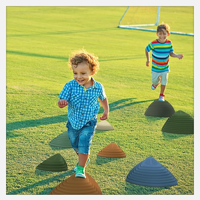 Gentle Monster Stepping Stones for Kids, Set of 6/8/11 PCS for Balance with Non-Slip Bottom - Exercise Coordination and Stability(8PCS Morandi)