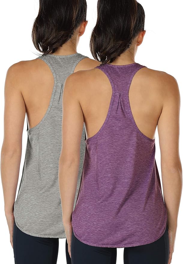 icyzone Women's Racerback Workout Athletic Running Tank Tops Loose Fit (Pack of 2)