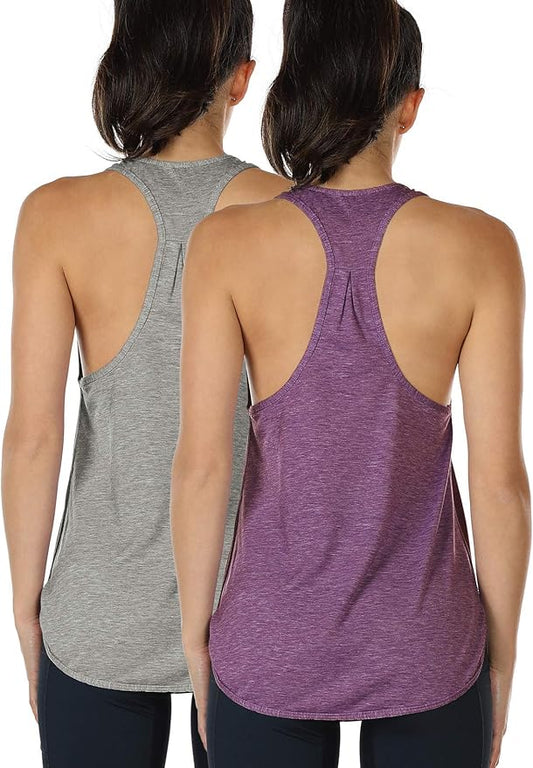 icyzone Women's Racerback Workout Athletic Running Tank Tops Loose Fit (Pack of 2)