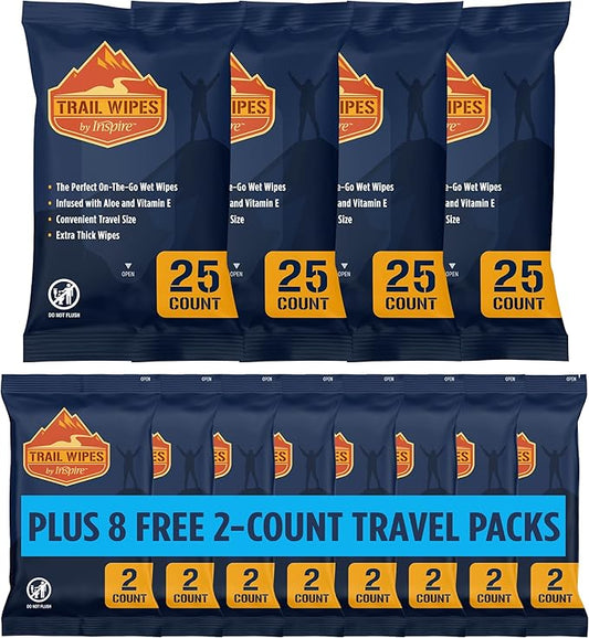 Inspire Trail Wipes | Camping Wipes Body Wipes Adults | Biodegradable Wipes For Camping, Travel, Gym With Aloe And Vitamin E | No Rinse Bathing Shower Wipes Women Or Men