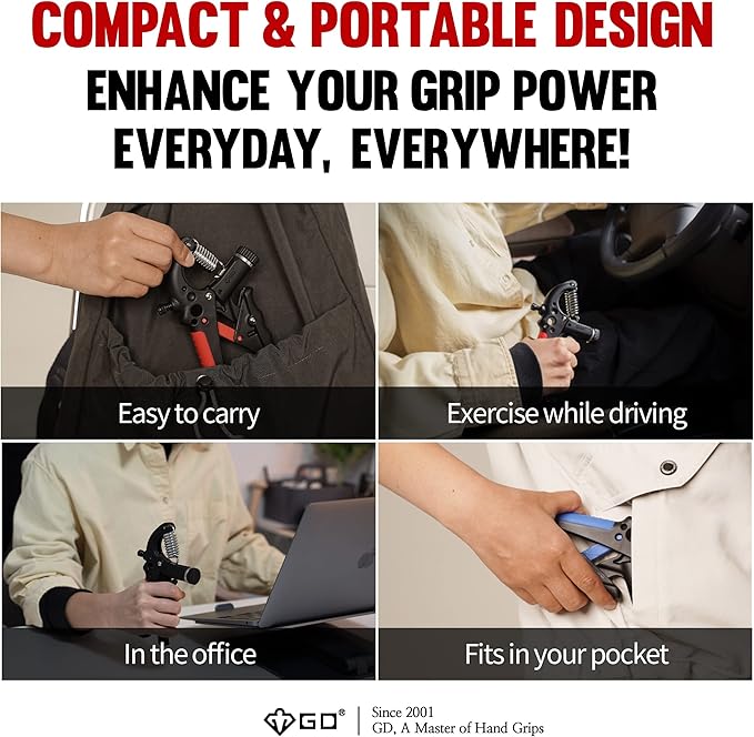 GD Grip2 Hand Grip Strengthener (Grip Strength Trainer) Adjustable Gripper (22~77lbs) Forearm and Wrist Exerciser Strengthener for grip Strength