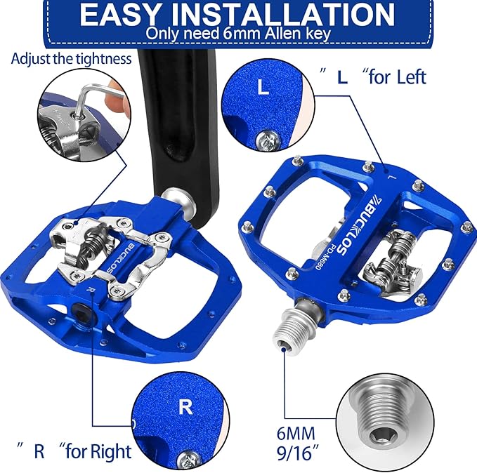 BUCKLOS SPD Pedals PD-M680 Mountain Bike Clip in SPD Flat Combo Dual Sided Pedals - Road Bike MTB Clipless Sealed Bearing Bicycle Clips Pedal Compatible with Shimano SPD Cleats (Black…