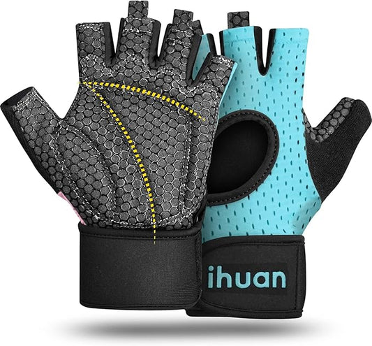 ihuan Breathable Weight Lifting Workout Gym Gloves: Fingerless Exercise Wrist Support | Enhance Palm Protection | Extra Grip for Fitness |Training | Rowing | Pull-ups