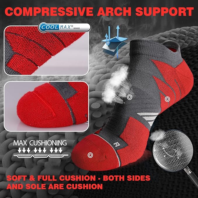 Hylaea No Show Running Athletic Anti-Blister Wicking Coolmax Socks, Seamless Anti-odor