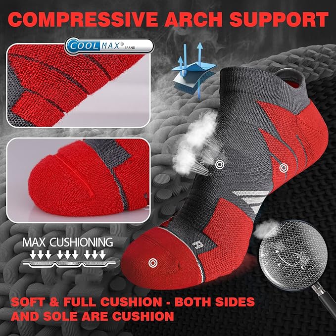 Hylaea No Show Running Athletic Anti-Blister Wicking Coolmax Socks, Seamless Anti-odor