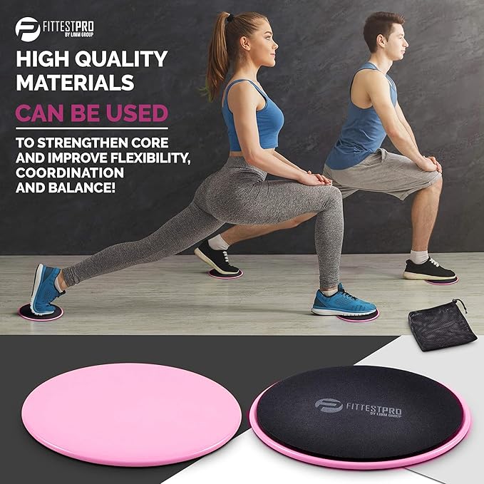Core Sliders for Working Out - Exercise Sliders Fitness, Stability, Ab, Legs & Full Body (Set of 2) - Bonus Carry Bag & Workout Ebook - Gym Gliding Disc Pads for Hardwood, Carpet & More