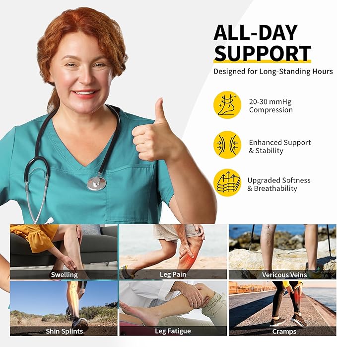 CAMBIVO Calf Compression Sleeve for Women & Men, 20-30mmHg Footless Compression Socks