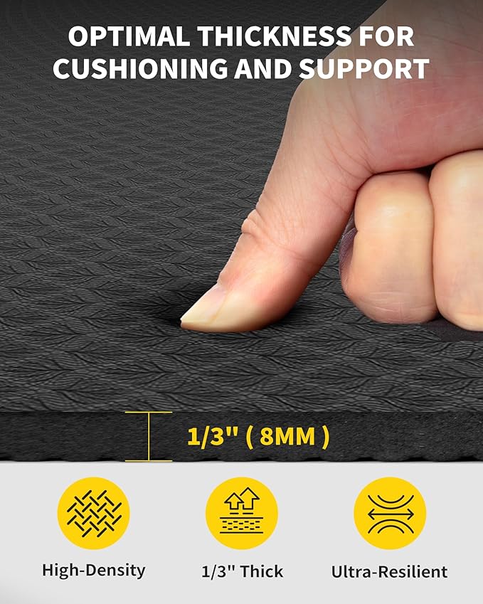 CAMBIVO Large Yoga Mat (6'x 4'), Extra Wide Workout Mat for Men and Women, Yoga Mat Thick 1/3 &1/4 Exercise Mats for Home Workout, Yoga, Pilates (Black,1/4 inch)