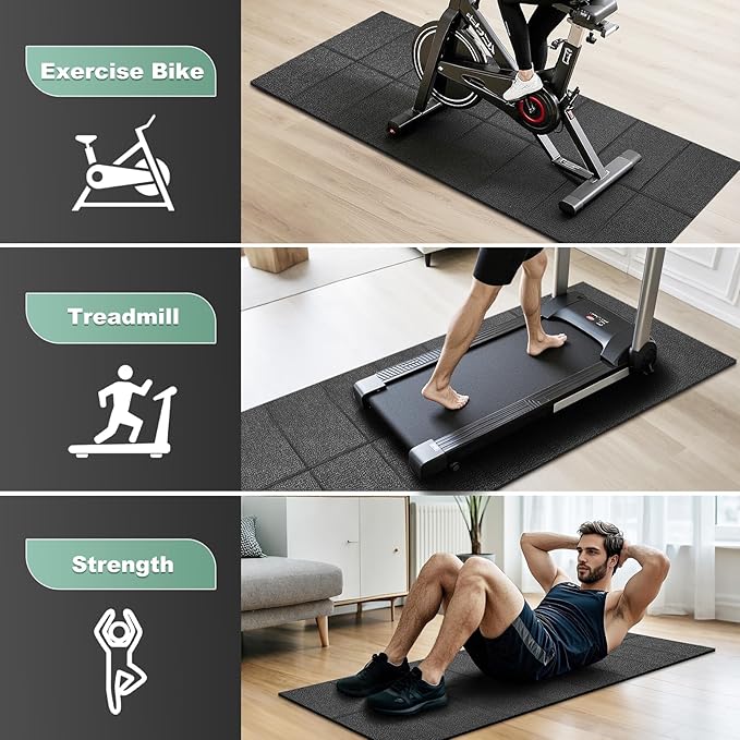 Treadmill Mat, Exercise Equipment Mat 63"x30", 1/4" Thick, Foldable Non-Slip Waterproof Surface for Walking Pad, Stationary Bike, Elliptical, Carpet & Hardwood Floor Protection, Noise Reduction