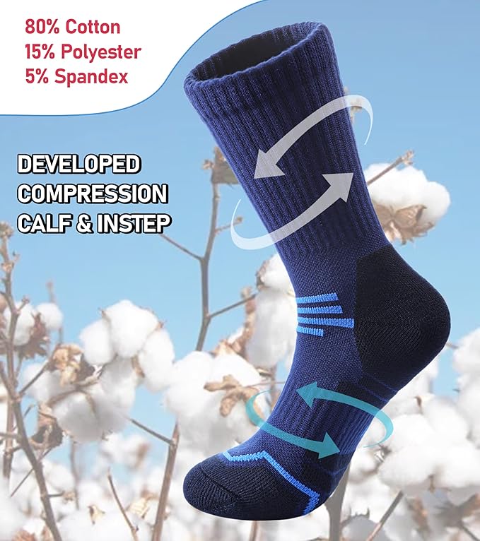 FNOVCO Women's Hiking Walking Running Crew Socks Thick Cushioned Athletic Compression Socks 5 Pairs