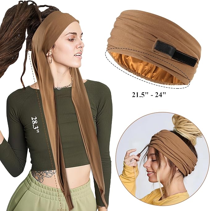 Satin Lined Open Turban Headband Mens Sweatband Sports Headband for Running,Cycling,Basketball,Yoga,Fitness Workout Stretchy Unisex Hairband