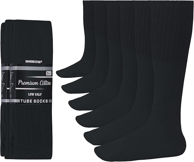 Diamond Star Men's 6 Pack Athletic Tube Socks Running Sports OVER THE CALF Full Cushioned Premium Soft Cotton Big and Tall