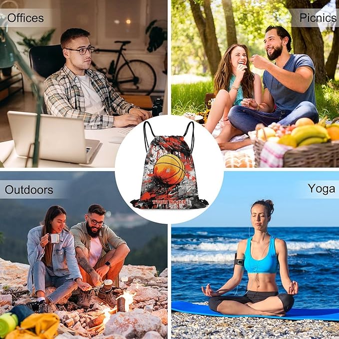 Custom Basketball Drawstring Backpack - Cool Cinch Sack, String Backpacks for Kids Women Men Boys Girls for Gym Outdoor Sports Travel Athletic Drawstring Bag - Lightweight/Foldable