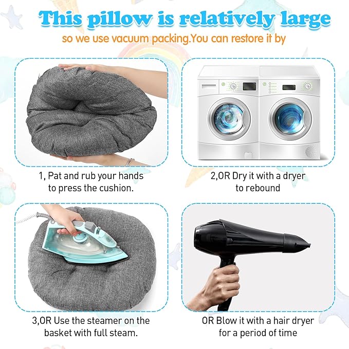 Fumete 8 Pcs 16 Inch Round Floor Cushions for Kids and Toddlers, Flexible Seating Classroom Furniture Floor Pillow for Home, Daycare, Preschool, Yoga and Meditation (Gray)