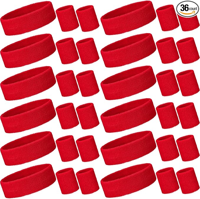Bememo 36 Pcs Neon Sweatbands Set for Kids Bulk Sports Headband Wristband Set Cotton Terry Basketball Tennis for Students Youth 80s 90s Halloween Costumes Cosplay Glow Party